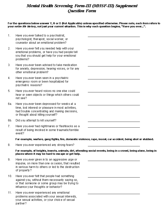 Mental Health Screening Form III Orion Healthcare Support Page